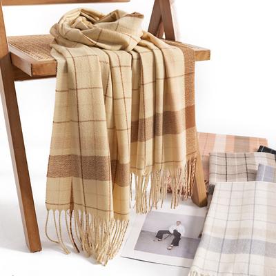 Women'S Fashionable Plaid Scarf, Sweet Imitation Cashmere Scarf, Neck Protection, Cold Resistant Commuting Scarf, Extended Warm Shawl