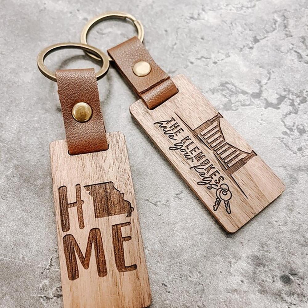 Personalized Realtor Closing Gift Keychain Logo Bulk Order Engraved Key Chain for New Home Owner Wood Keyring Wedding Favor