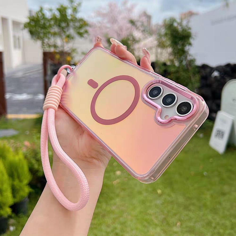 

Stylish Laser Gradient Magnetic Lanyard Shockproof Case for Samsung S26 S25 S24 Ultra S26 Plus S25 FE S25 Edge For Magsafe Cover Acrylic&Case & Strap&Galaxy S25 FE