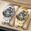 2PCS/Set Fashion Men Business Watches Luxury Analog Quartz Watch With Calendar For Men's Clock Reloj Hombre