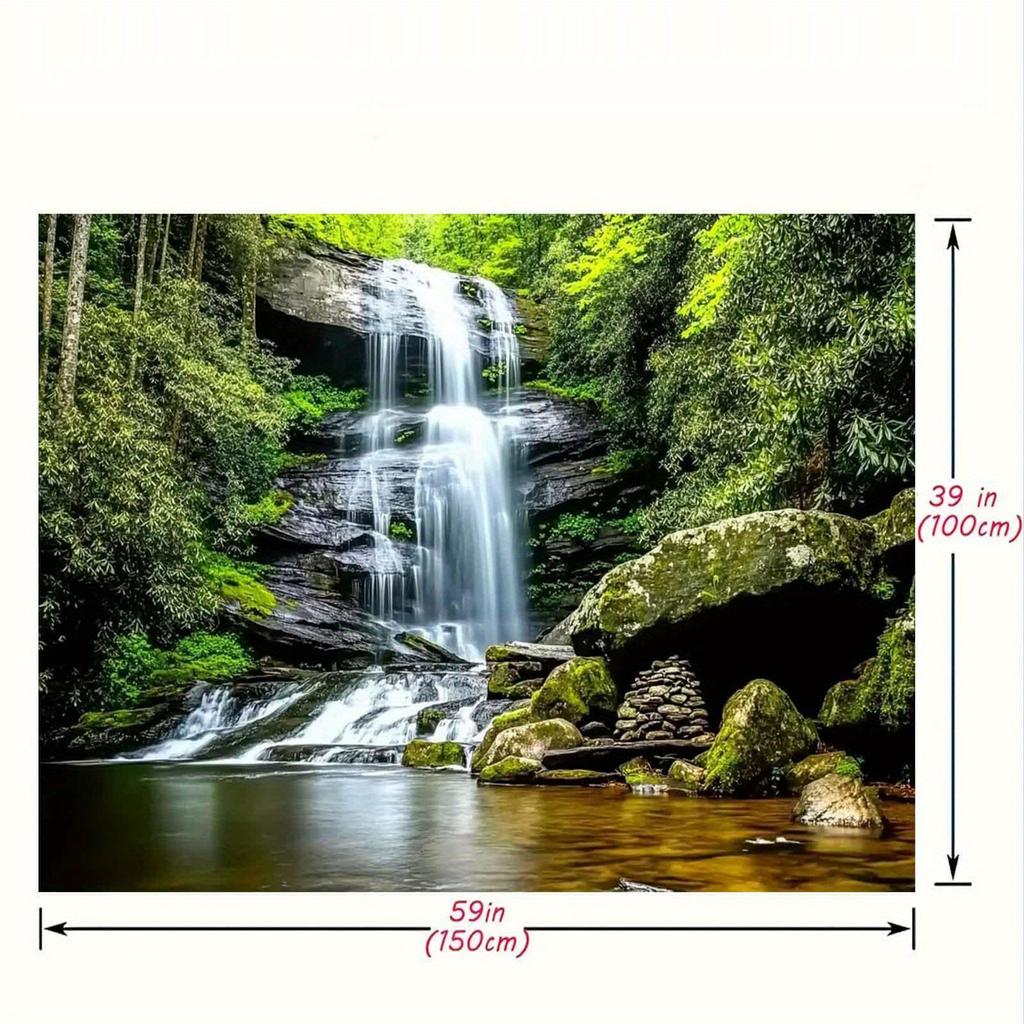 1pc Serene Forest Waterfall Wallpaper - Polyester, Birthday Decoration, Festival Background, Photo Shooting Props