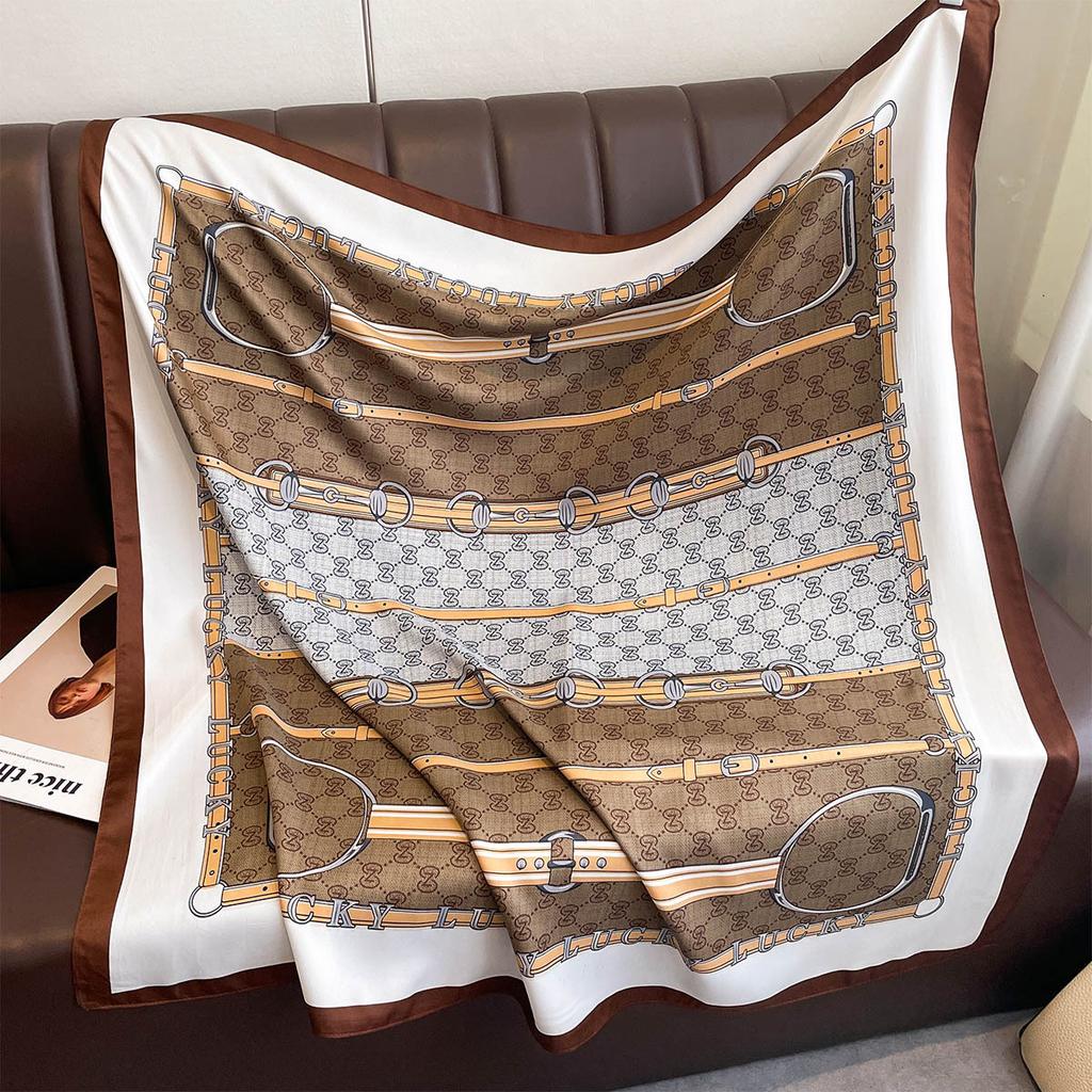 Summer new fashion trend scarf female navy style professional square scarf simulation silk 91 shawl European and American sunscreen silk scarf