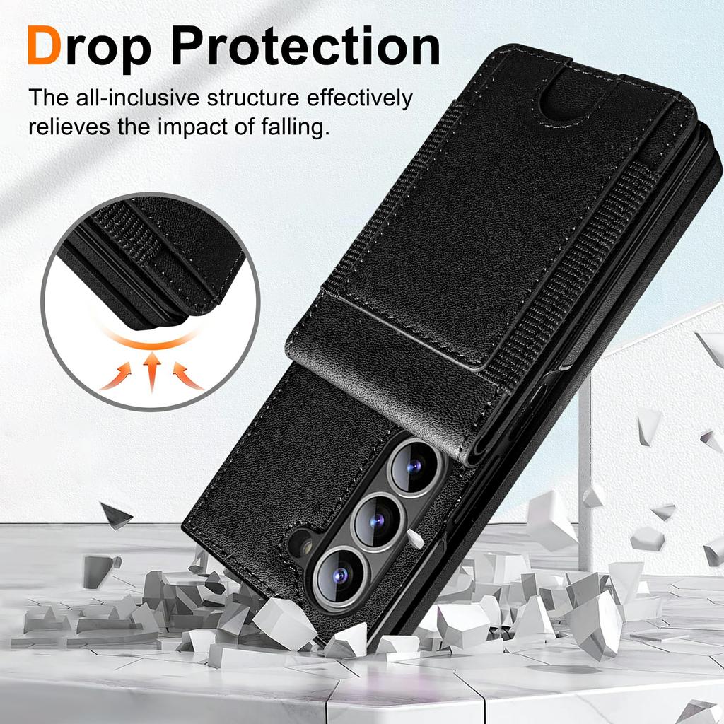 For Samsung Galaxy Z Fold5 5G Case Card Bag Kickstand Leather+PC Phone Cover with HD Screen Protector