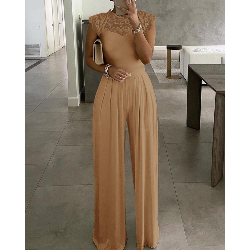 Solid Color Jumpsuits Elegant Spring Solid Romper Evening Party Clothing Pants Loose Casual Lace Overalls for Women