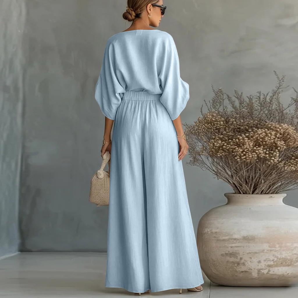 Conjunto de Dos Piezas Elegante para Mujer: Top de Hombros Descubiertos con Cinturón y Pantalones