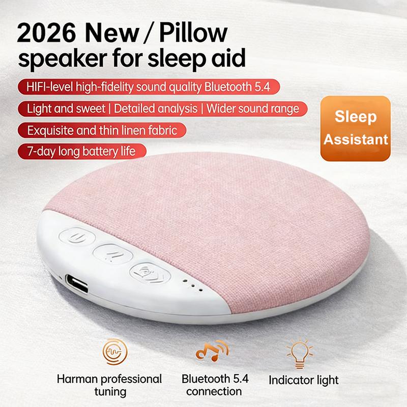 2026 New Wireless Pillow Speaker Sleep Aid Bluetooth Under Pillow Machine Speaker White Noise 30/60/90 Min Timer 9D Stereo Sound