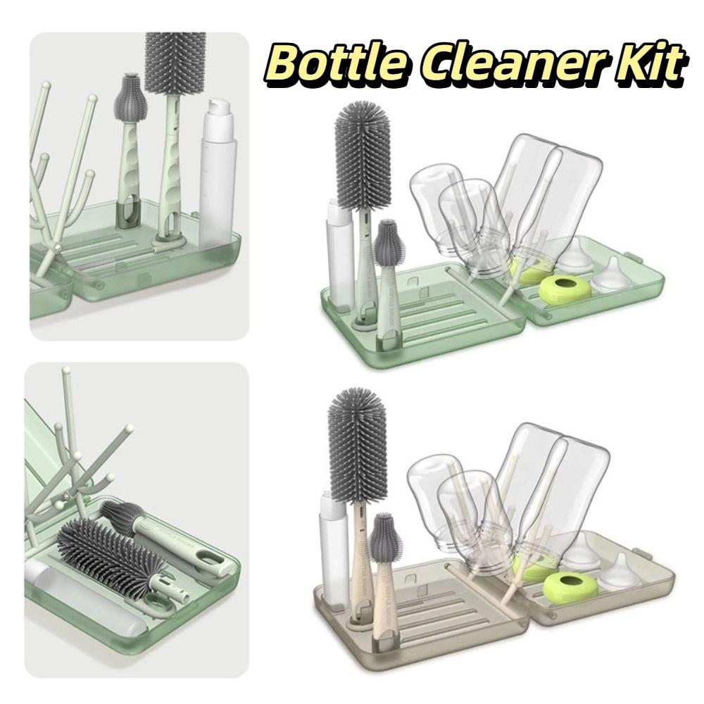 6 In 1 Set Bottle Cleaner Kit Compact Design Baby Bottle Brush Set Bottle Drying Rack  Baby Travel