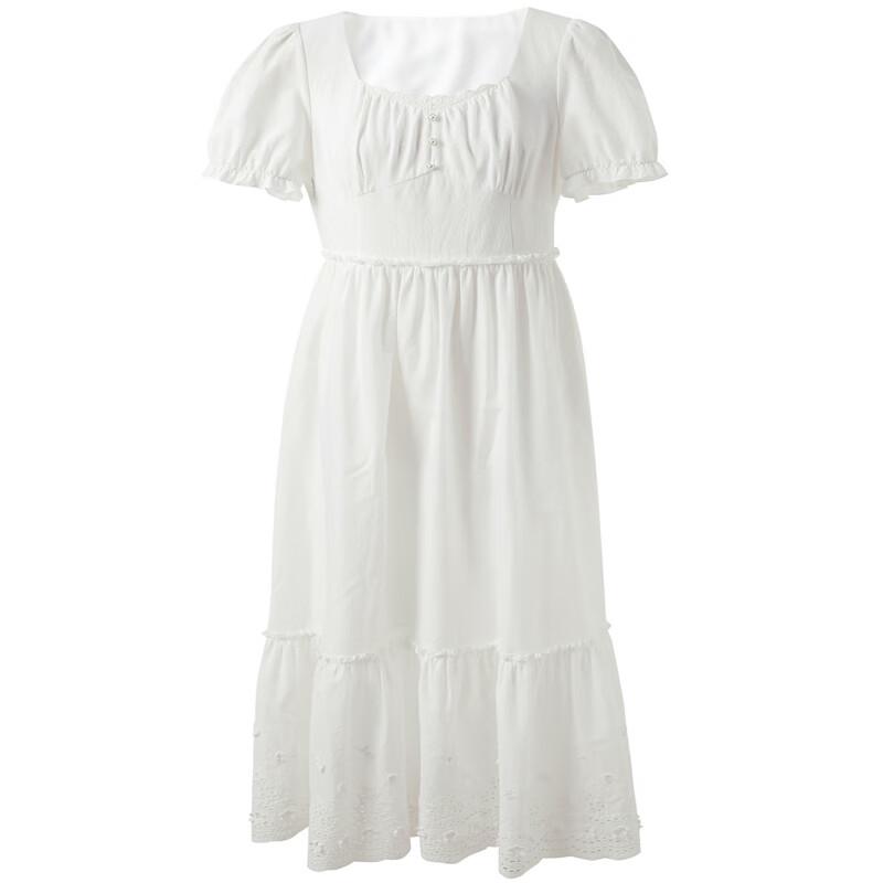 Sancai 2025 Summer Plus Size White Embroidered Cotton Square Neck Dress