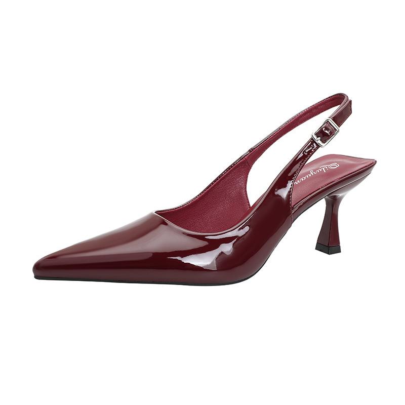 Baotou Sandals Women's 2025 New Summer Pointed Back Empty Single Shoes Burgundy Word with Sexy Stiletto High Heels
