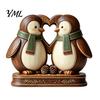 Creative Animal Love Silhouette Wooden Ornament with Stable Base, Double Layer Carved Figurine, Solid Wood Holiday Table Decor Heart Shape Sculpture