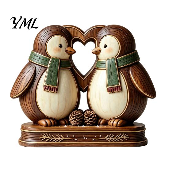 Creative Animal Love Silhouette Wooden Ornament with Stable Base, Double Layer Carved Figurine, Solid Wood Holiday Table Decor Heart Shape Sculpture