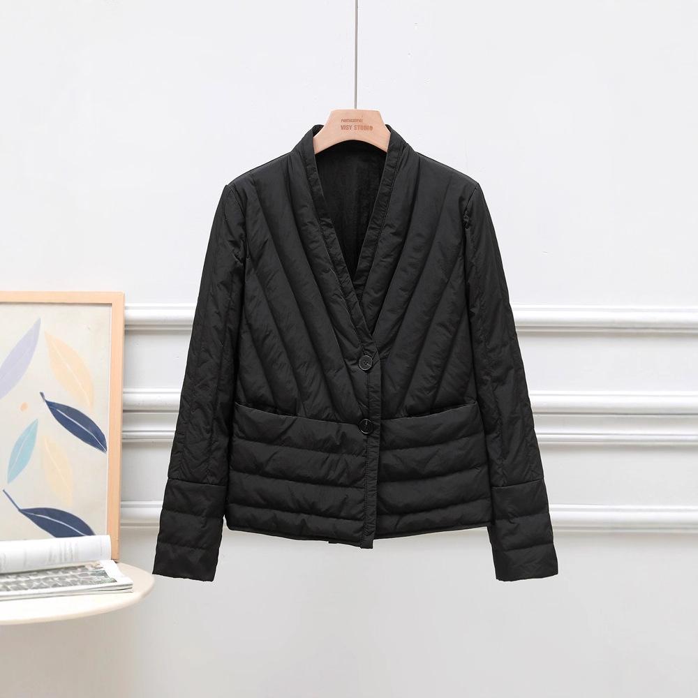 Women's V-Neck Lightweight Down Jacket - 2025 Autumn/Winter, 90% White Duck Down, Stylish Slim Fit Outerwear