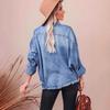 Women's Spring New Retro Loose Denim Shirt Drop Shoulder Section Blue Large Pockets Shirt