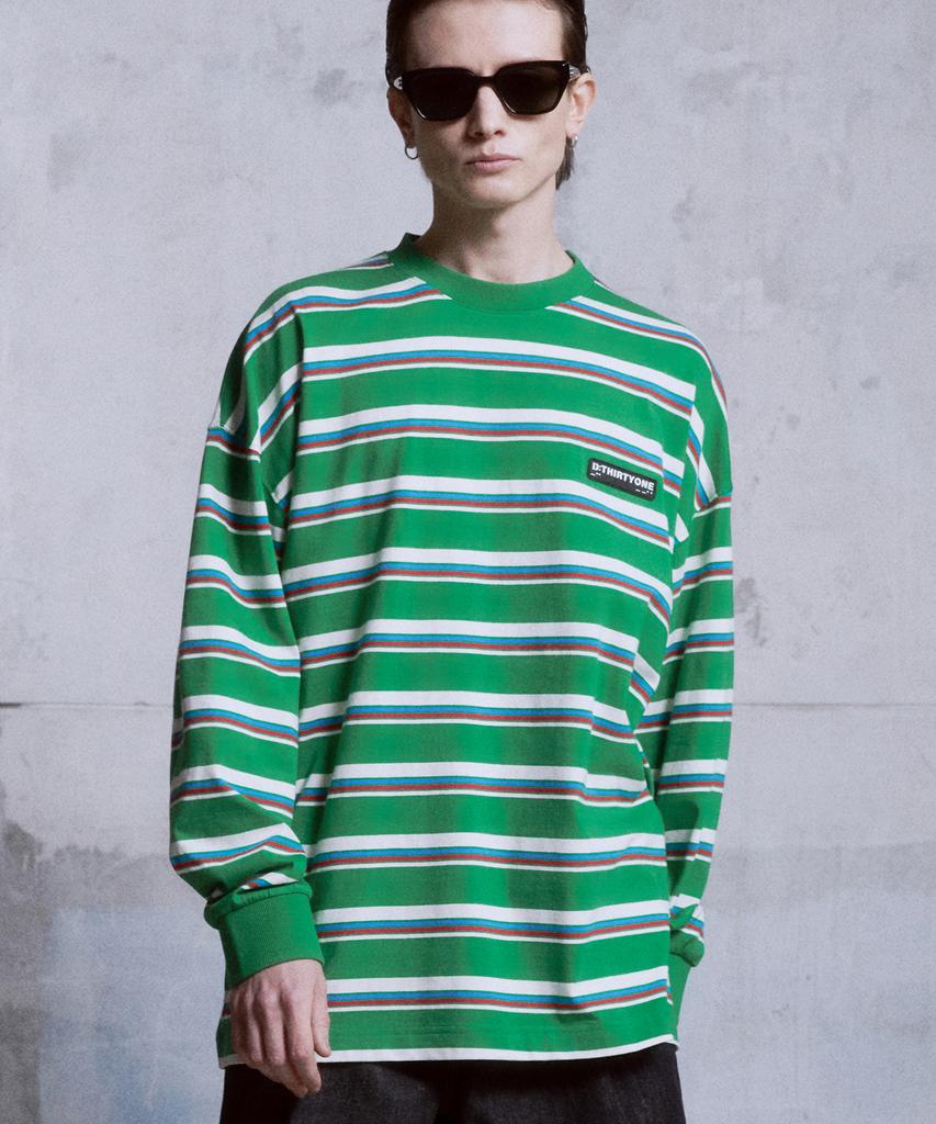 Dirty One Multi Stripe Long-Sleeved T-Shirt (Green)