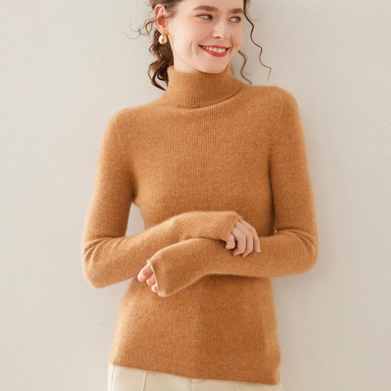 Women's Slim Fit Cashmere Knit High Neck Sweater Long Sleeve Wool Base Layer