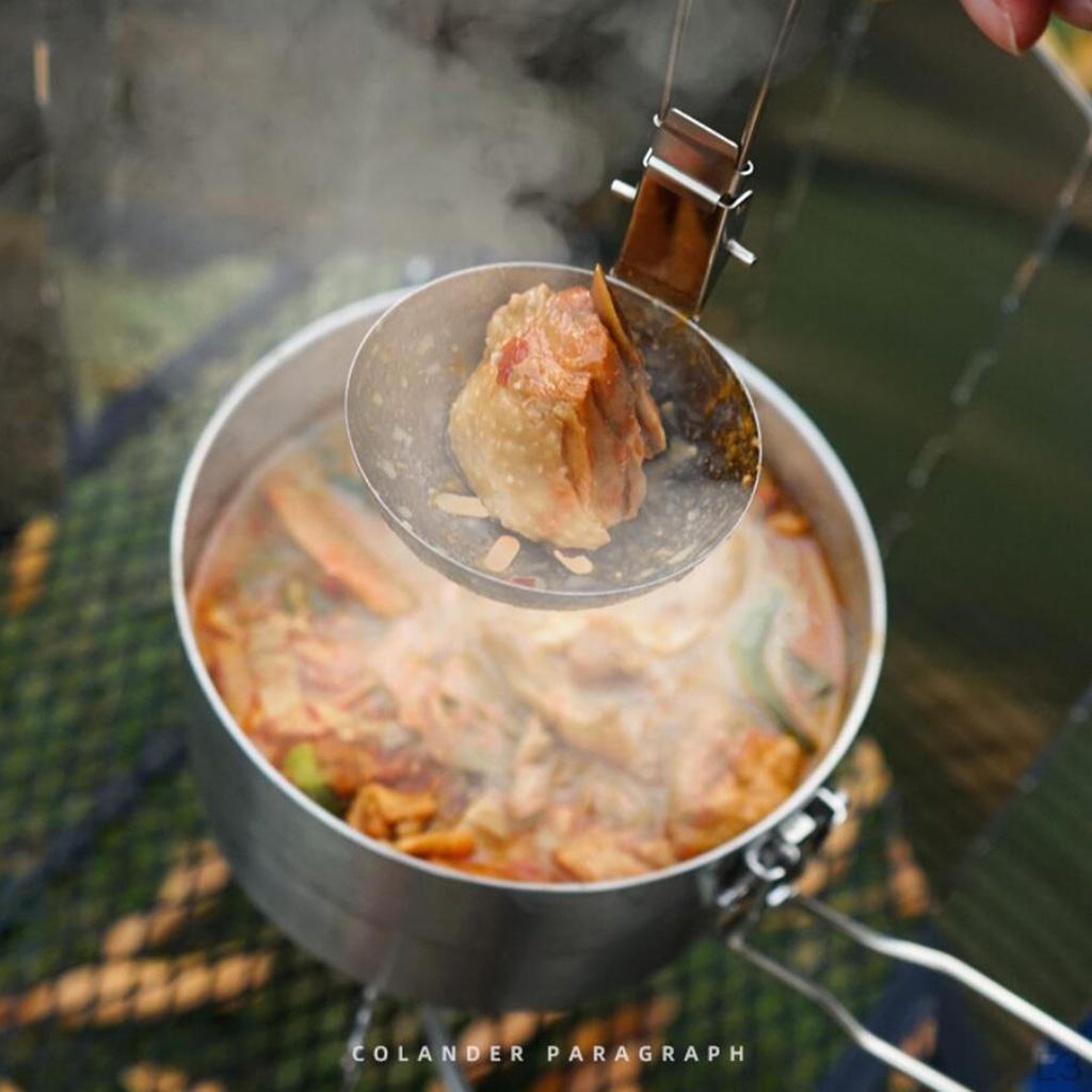 Folding Ladle Slotted Spoon Steel Soup Colander Spoon, Kitchen Outdoor Cooking Utensils Travel