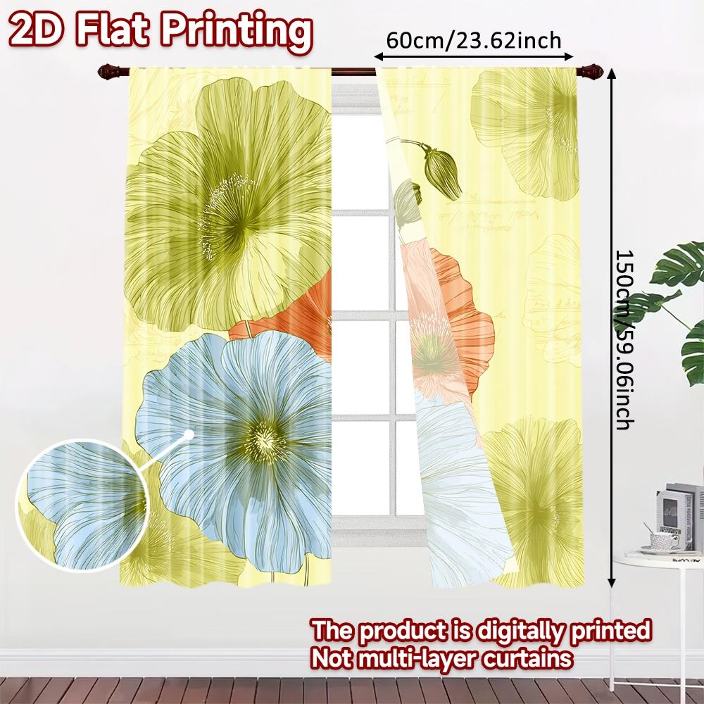 Set Of 2 Flat Printing Curtains Without Rod Floral Garden Design April Fools Is Day Festival Fashion Fabric Curtain Polyester