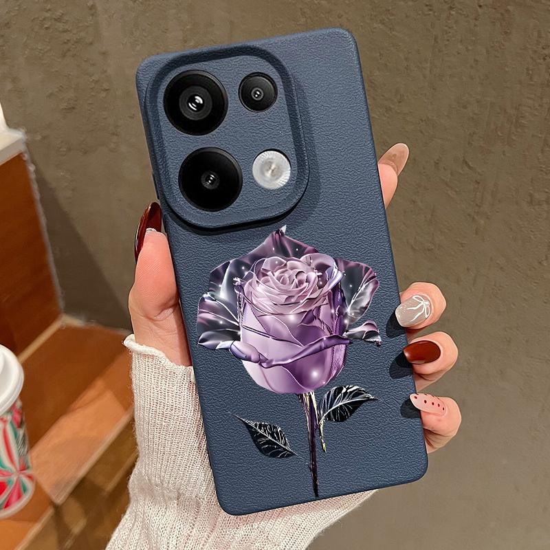 Crystal Rose Pattern Leather Texture Slim Matte Case For Xiaomi 13T Pro Poco X7 X6 Redmi Note 14 13 Pro 12 11 10 Pro TPU Soft Shockproof Phone Cover