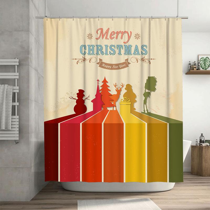 

Tu Christmas Shower Curtain Festive Holiday Decor Farmhouse Winter Themed Bathroom Decor Reversible Pattern Waterproof Fabric Mo W60H190(CM)-1 Pcs