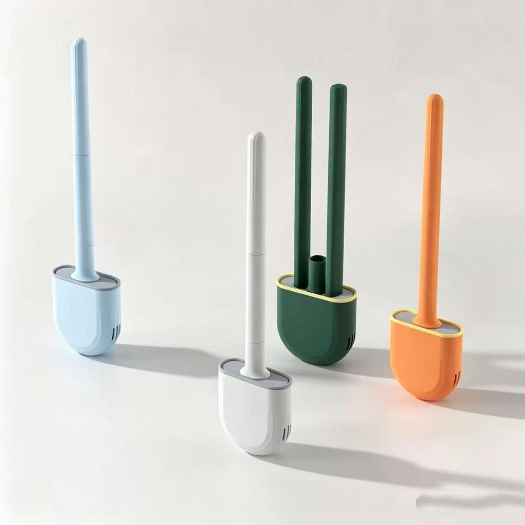 Silicone Toilet Brush with Holder, Drill-Free Wall Mount, Flexible Silicone Bristles Deep Clean Bathroom Toilet Cleaning Tool
