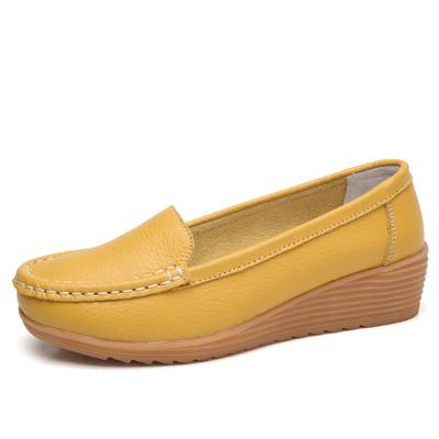 Fashion 2024 Women Shoes Autumn Leather Round Toe Wedge Heel Casual Shoes Zapatos Mujer Women's Comfortable Work Shoes Slip-on Loafers