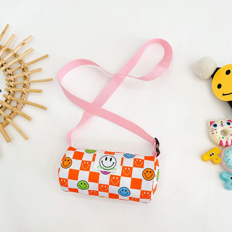 Stylish And Trendy Korean Children's Canvas Crossbody Bag With Fun Smile Face