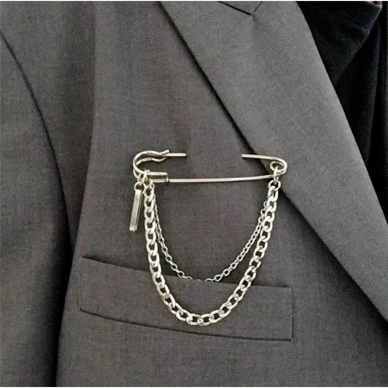 Trend Retro Chain Pin Brooch Street Punk Tide Cool Street Fashion Metal Decoration Punk Hip Hop Clothing Men Accessorie