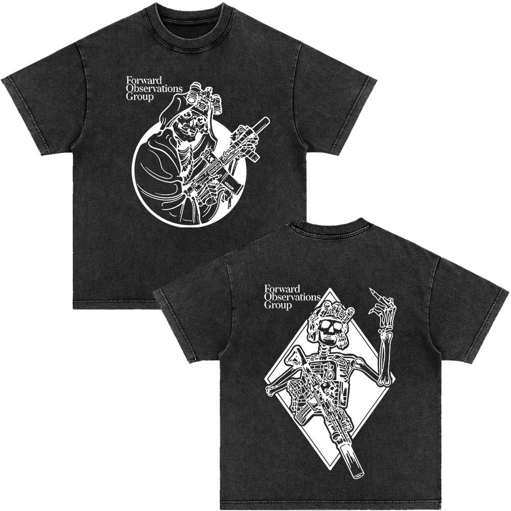 Forward Observations Group Be Seeing You Washed Vintage T-shirt Skeleton Graphic Punk Gothic T-Shirts Men Women Oversized Tshirt