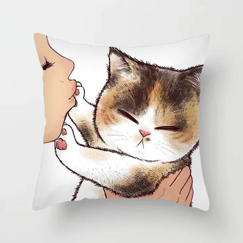 Funny Love Kiss Cute Cat Cushion Cover Cartoon Creative Naughty Cat Pillow Case Cover Home Textile Cat Pillow Covers Pillowcase