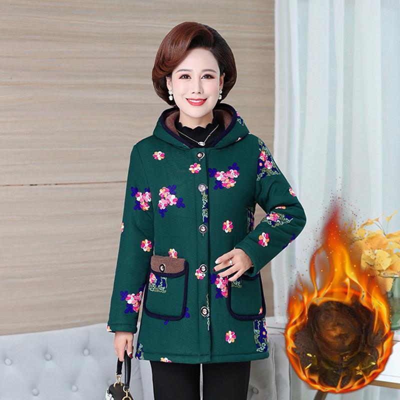 

Женское пальто, пуховик из хлопка, осенне-зимняя парка с принтом, толстая плюшевая хлопковая куртка с капюшоном, женская повседневная теплая верхняя одежда 5XL зелёный