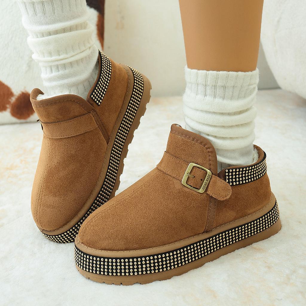 Women Boots 2025 New Sexy Thick Bottom Ankle Boots Metal Rivet Decoration Furry Snow Boots Women Warm Short Plush Slip On Shoes