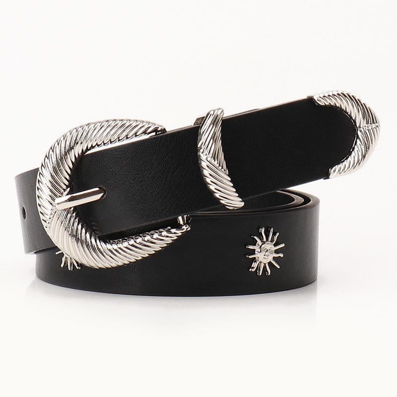 Belt Female Sunflower Rivet Belt Threaded Alloy Three-Piece Buckle Jeans Decorative Belt