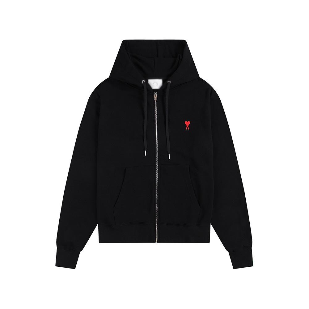 AMI CLAMS Unisex Hoodie with Embroidered Heart & Zippered Pocket - Autumn/Winter Casual Jacket