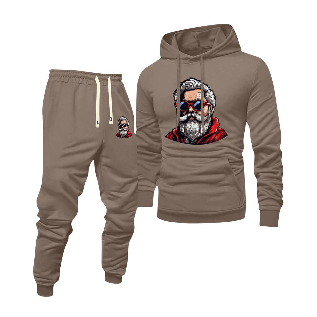 Men's Printed Hooded Sweatshirt And Sweatpants Casual Sports Suit