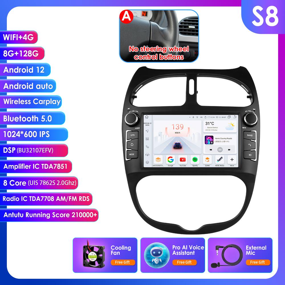 

OSSURET Интеллектуальный 7862 Android Автомагнитола для Peugeot 206 206CC 206SW 2000 -2008 Автомобильная стереосистема Мультимедиа Аудио Беспроводной Carplay 7-дюймовый головной блок A S8 8Core 8G 128G AI