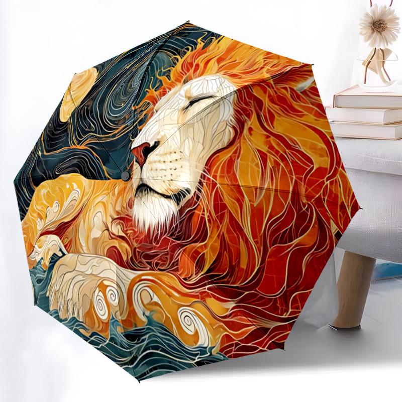 1pc Lion Flame Automatic Folding Umbrella, Sturdy And Durable Automatic Folding Umbrella with 8 Ribs, Convenient for Outdoor Use102