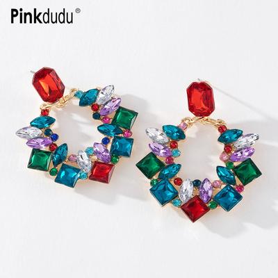Fashion 3 Color Round Pendant Drop Earrings Exaggerated Multicolor Rhinestone Large Earring for Women Jewelry PD747
