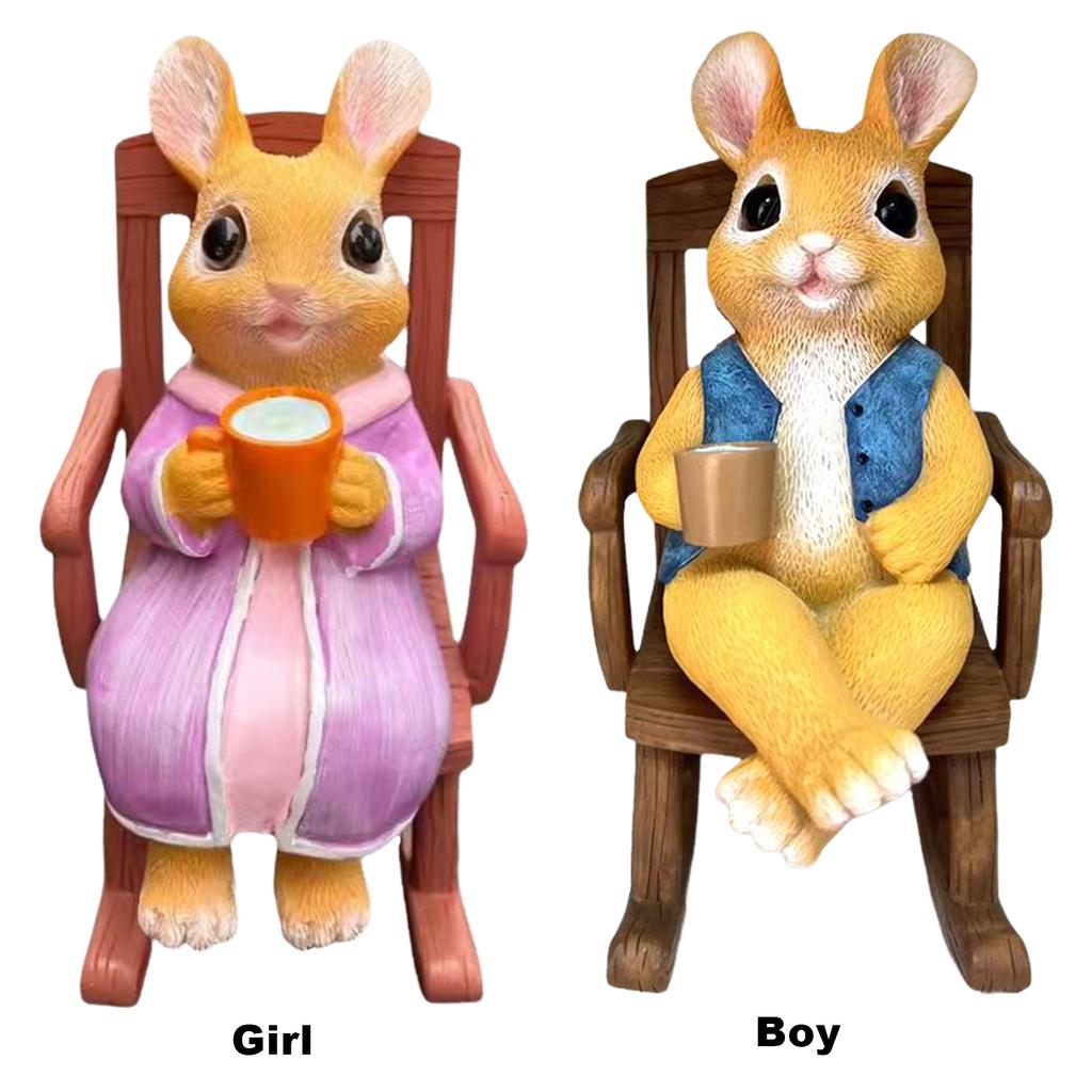 Rabbit Garden Statue Easter Craft Cartoon Animal Sculpture Multicolor for Housewarming Table Shelf Yard Patio Indoor