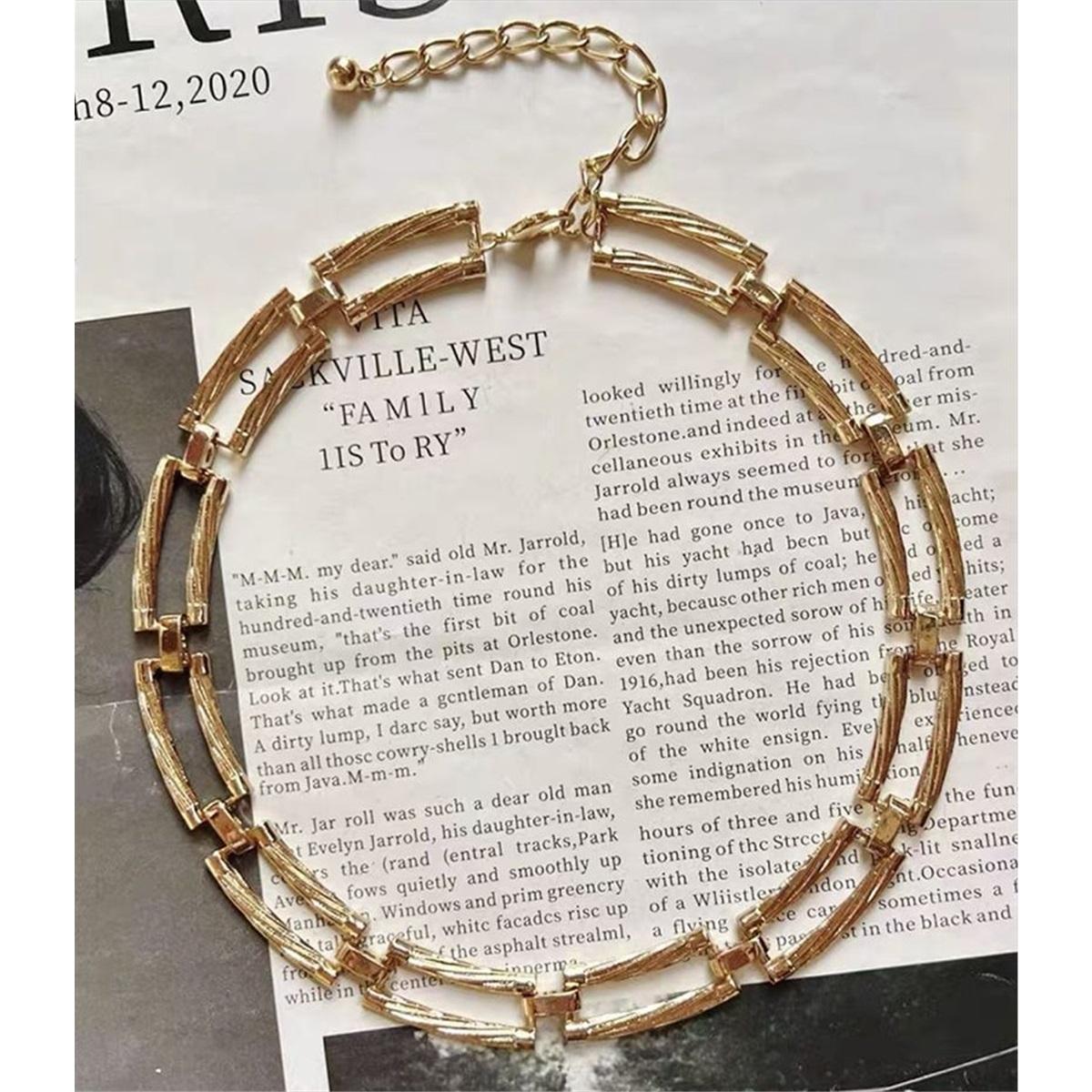 

Tooxika Niche Design Metal Bamboo Twist Geometric Buckle Patchwork Necklace Simple Cold Wind Collarbone Chain Female золотой