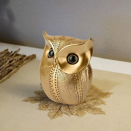 Stylish Modern Art Lucky Owl Resin Figurine (Gold) 1 Piece