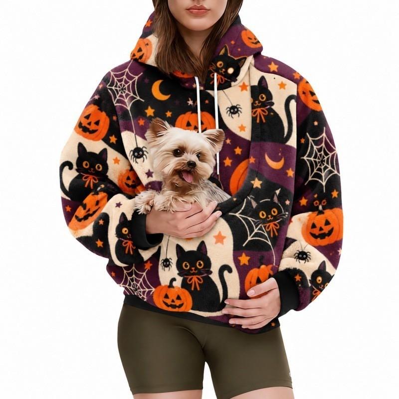 2026 Womens Halloween Print Oversized Hoodie Fall Winter Loose Fit Sweatshirt