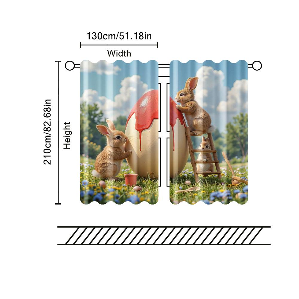 2 Pcs   Filtering Curtains (excluding Rods   Non-movable   Without Batteries) White Rabbits and Eggsbackgroundsuitable for Use In