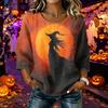 Women's Casual Halloween Print Crew Neck Three Quarter Sleeve Linen Cotton Top Autumn Lightweight Pullover Shirt for Daily Wear