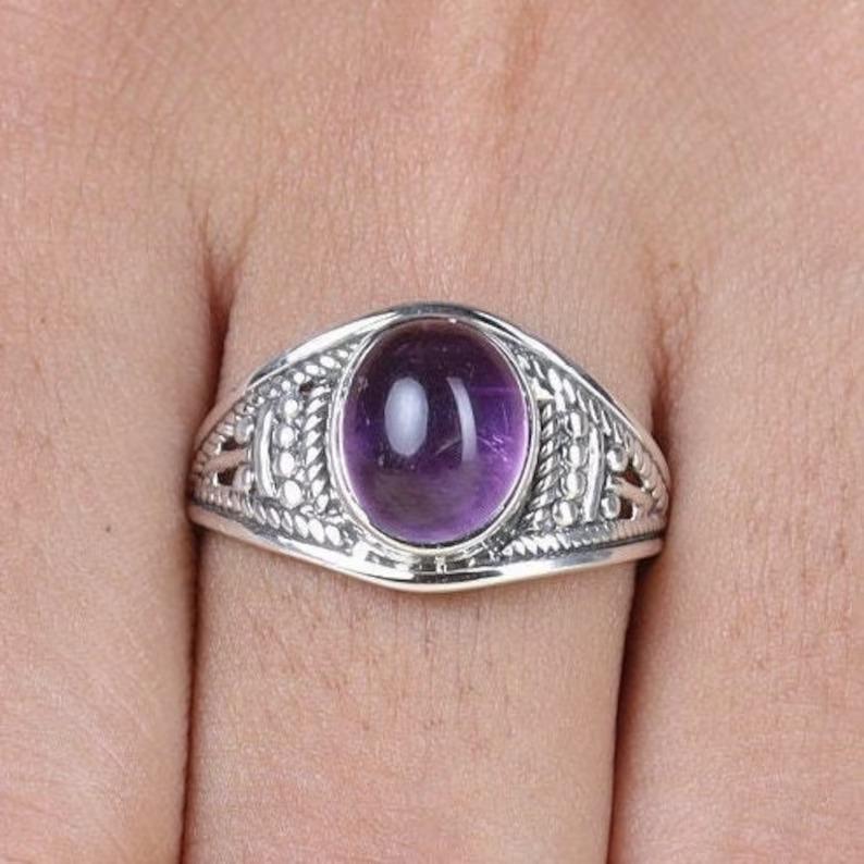 Amethyst Gemstone Ring, Bohemian Ring, Handmade Ring, Designer Ring, Silver Charm Jewelry, Birthstone Ring, Boho Ring, 925 Silver Ring