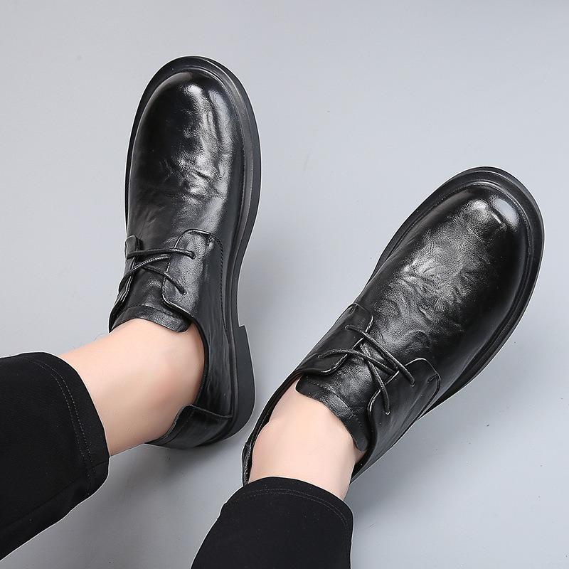 Men's Shoes Autumn Breathable New Trend Platform Casual Shoes British Business Men's Big Head Leather Shoes Genuine Leather
