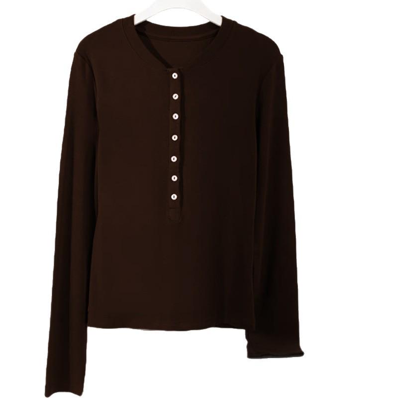 Dámská vlněná pletená košile s dlouhým rukávem a límečkem Henry, úzký střih