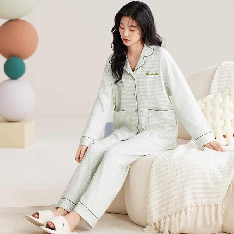 XUEXIMAN Pajamas, Spring And Autumn New Stye ong Seeve Xinjiang Cotton Cardigan, oose Casua Pus Size, Wearabe Outside, Home oungewear Set