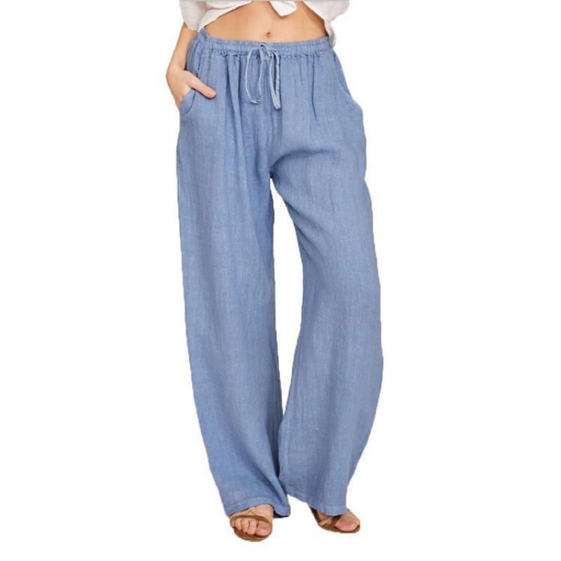 Womens Plus Size Loose Cotton Linen Blend Casual Trousers Mid-Waist Wide Leg Pant Office Daily Wear