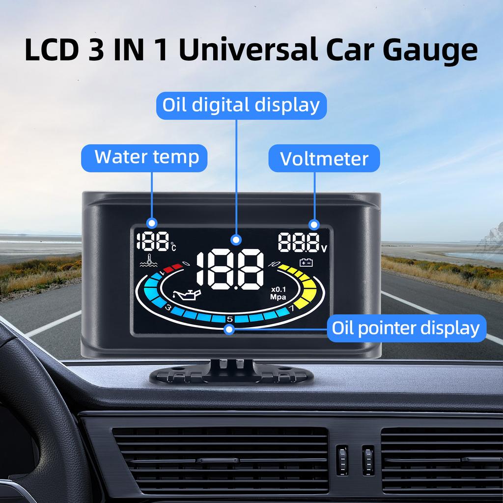 Digital 3 In 1 Car Oil Pressure Meter Water Temp Gauge Voltmeter With 26~40 Adapter(Optional) Universal LCD Gauge 12V 24V
