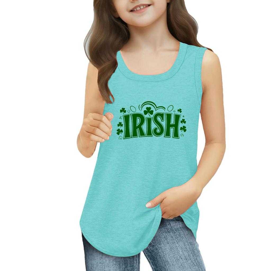 Mädchen Kinder Sommer Rundhals Ärmellose Shirts Tanktops St. Patrick's Day